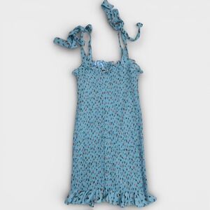 Intimately Free People Bella Smocked Printed Slip Dress Sky Blue NWT M Bodycon